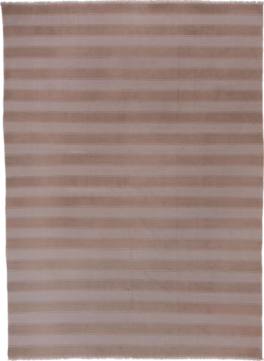 9' x 12' one-of-a-kind handmade vintage Kilim large size rug. Color palette: taupe, blush, ivory, beige, gray, pink