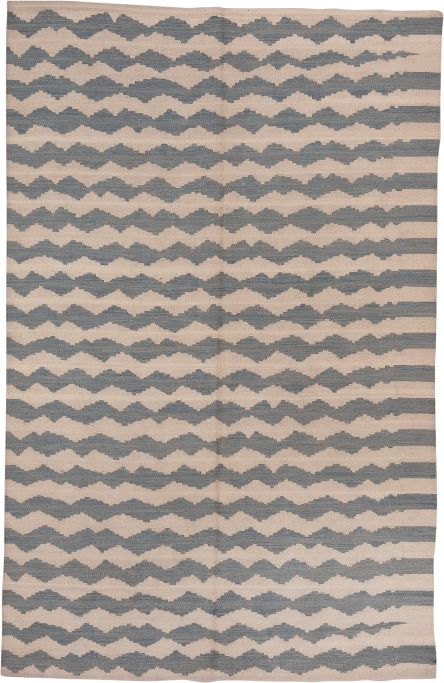 6' x 10' one-of-a-kind handmade vintage Kilim large size rug. Color palette: ivory, blue gray, cream, taupe, gray, blue