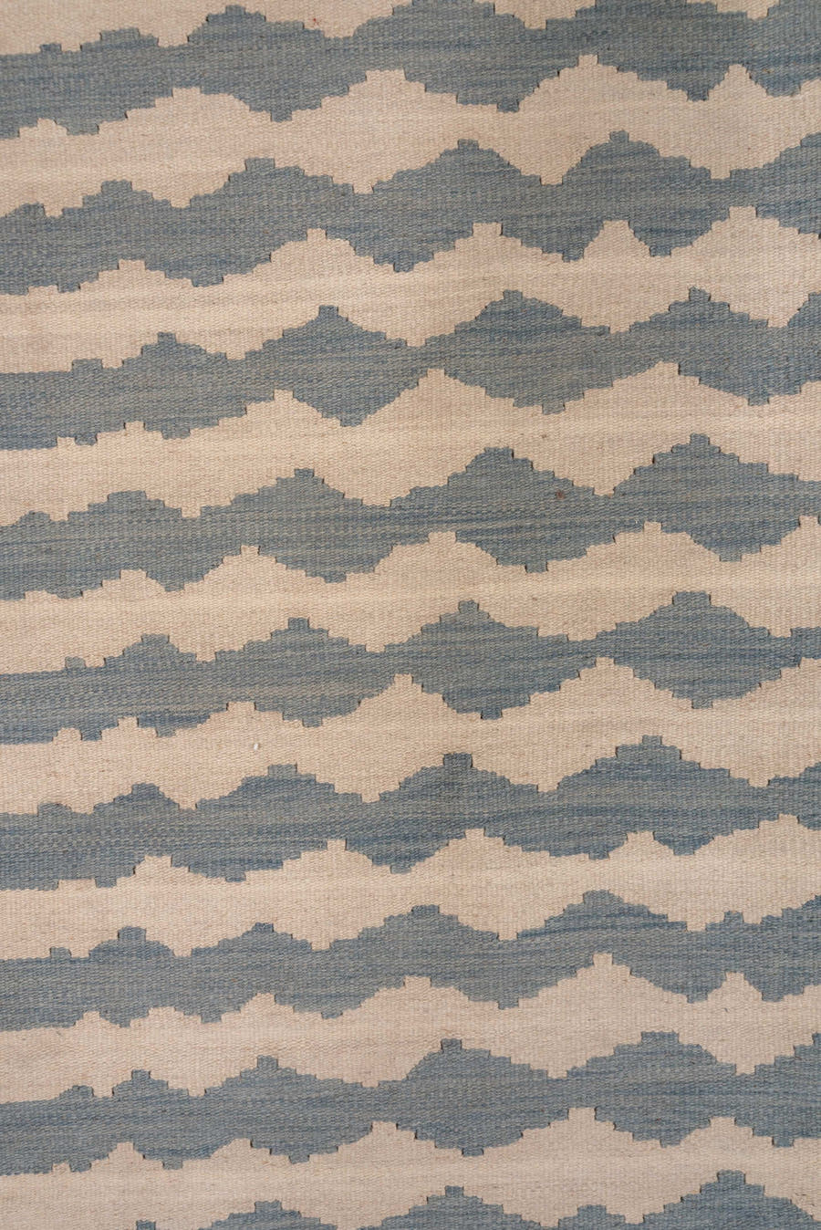 6' x 10' one-of-a-kind handmade vintage Kilim large size rug. Color palette: ivory, blue gray, cream, taupe, gray, blue