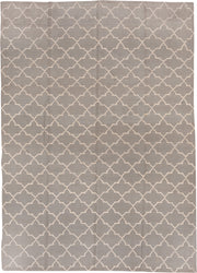 9' x 13' one-of-a-kind handmade vintage Kilim large size rug. Color palette: gray, ivory