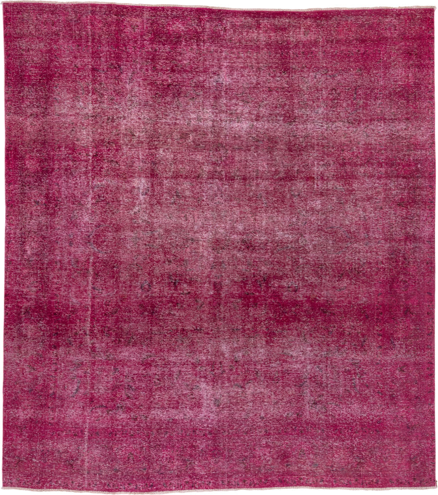 9' x 10' one-of-a-kind handmade antique Overdyed large size rug. Color palette: raspberry, magenta, rose, berry, plum