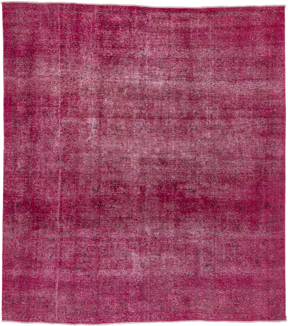 9' x 10' one-of-a-kind handmade antique Overdyed large size rug. Color palette: raspberry, magenta, rose, berry, plum