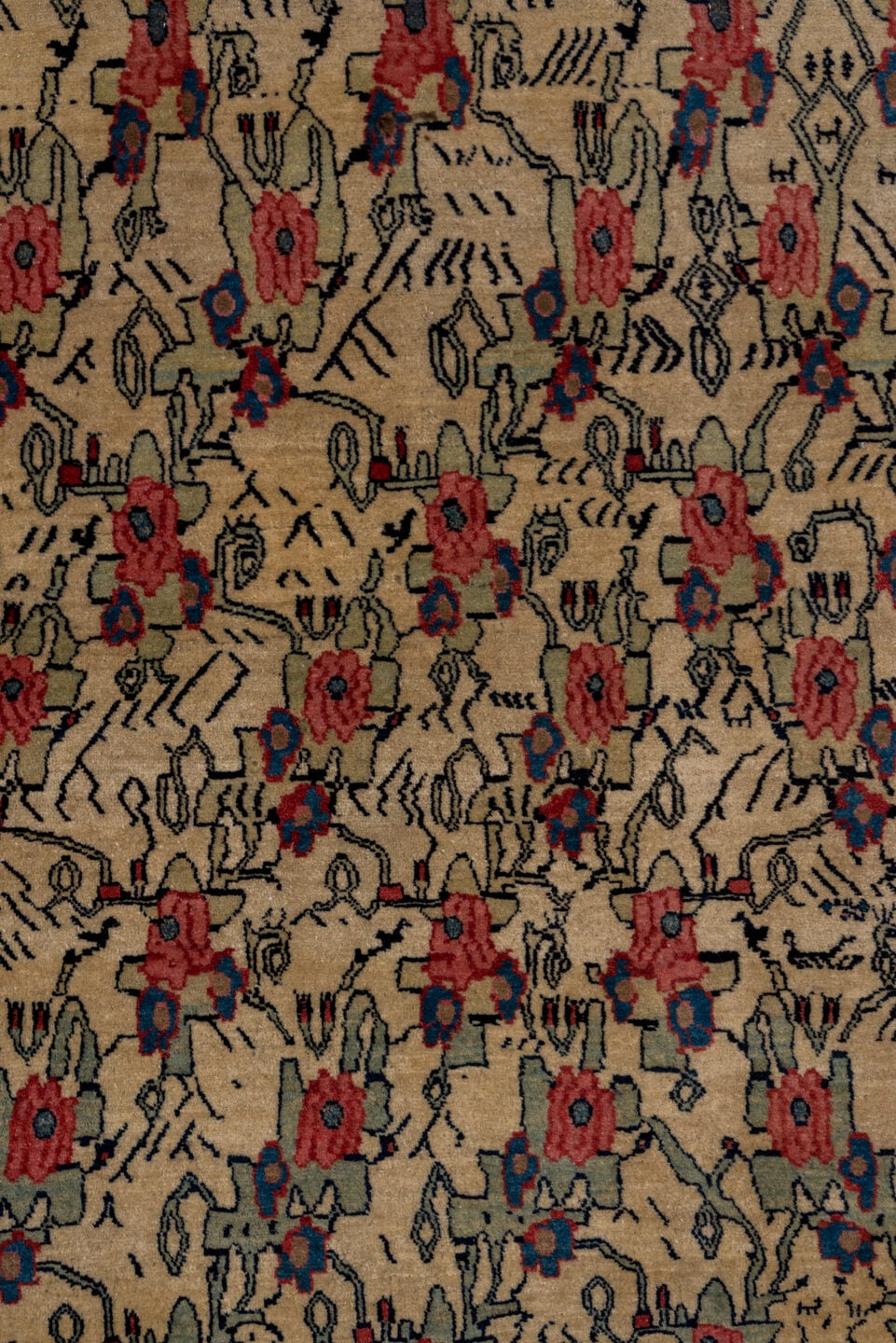 4' x 7' one-of-a-kind handmade antique Bidjar rug. Color palette: ivory, navy, rust, crimson, slate, taupe, cobalt, blue