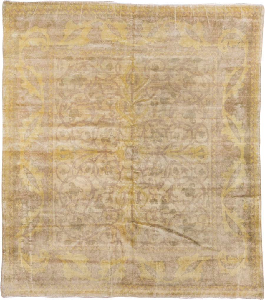 6' x 7' one-of-a-kind handmade antique Sivas rug. Color palette: beige, ivory, gold, taupe, ochre, camel, gray, brown