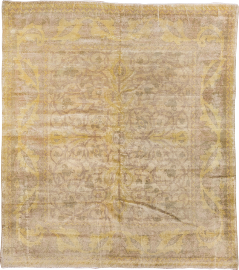 6' x 7' one-of-a-kind handmade antique Sivas rug. Color palette: beige, ivory, gold, taupe, ochre, camel, gray, brown