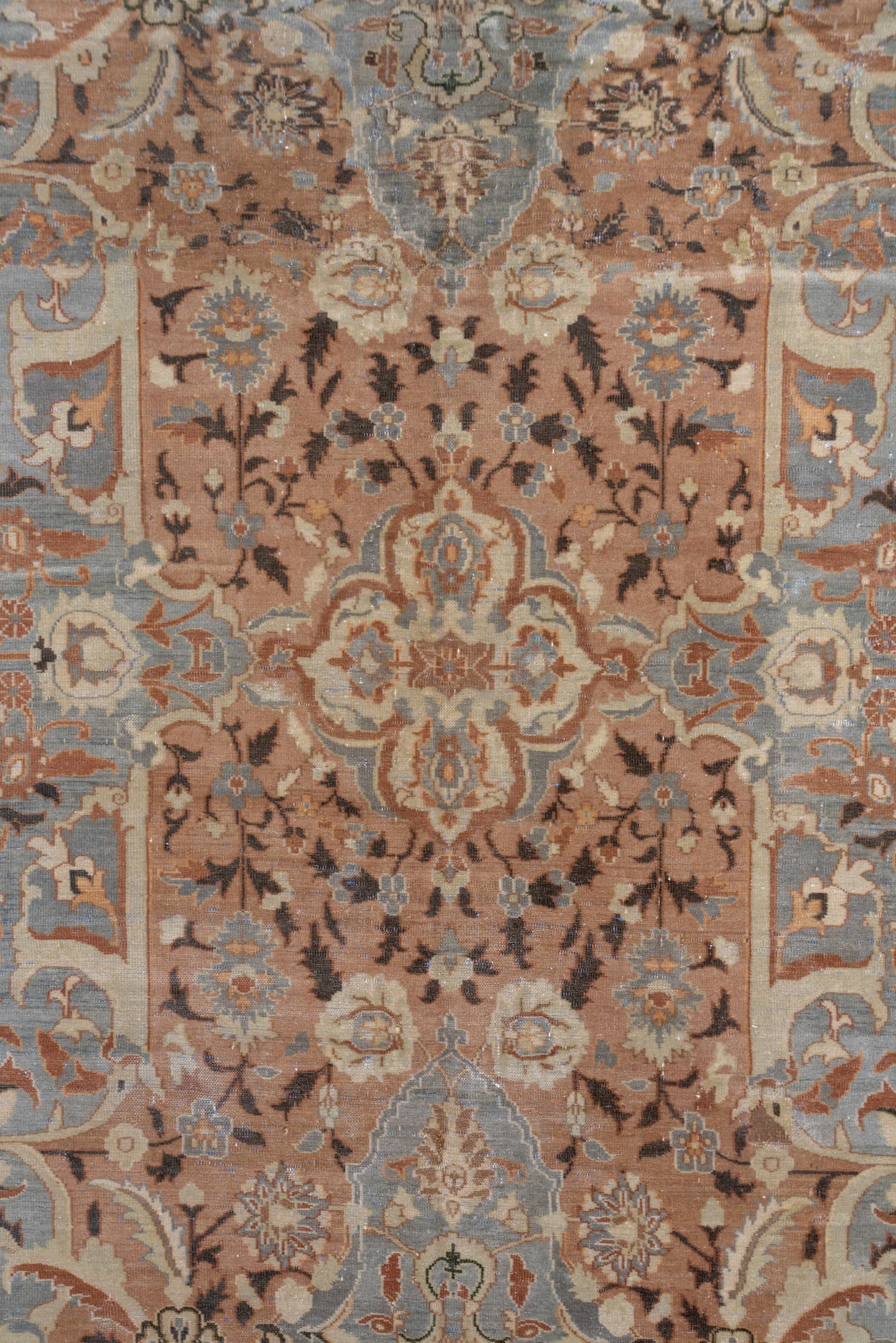 6' x 10' one-of-a-kind handmade antique Polonase large size rug. Color palette: blush, powder_blue, ivory, olive, taupe