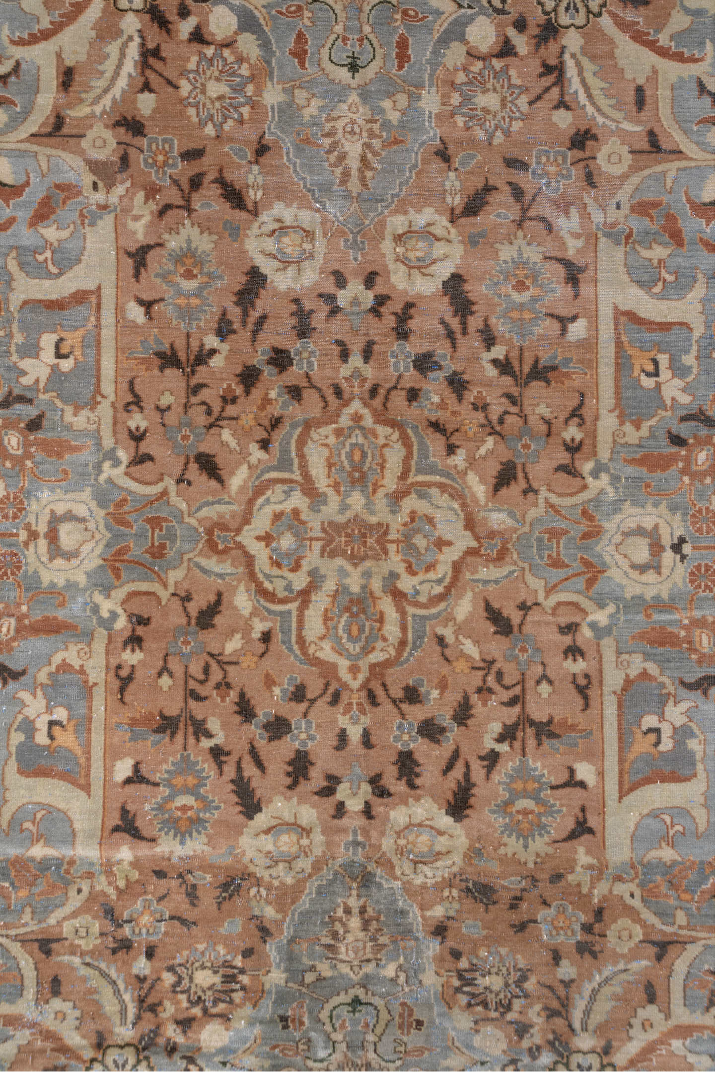6' x 10' one-of-a-kind handmade antique Polonase large size rug. Color palette: blush, powder_blue, ivory, olive, taupe