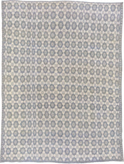 8' x 11' one-of-a-kind handmade antique Kilim large size rug. Color palette: ivory, slate, pale blue, gray, light blue