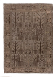 8' x 11' one-of-a-kind handmade antique Oushak large size rug. Color palette: taupe, brown, ivory, camel, charcoal, beige