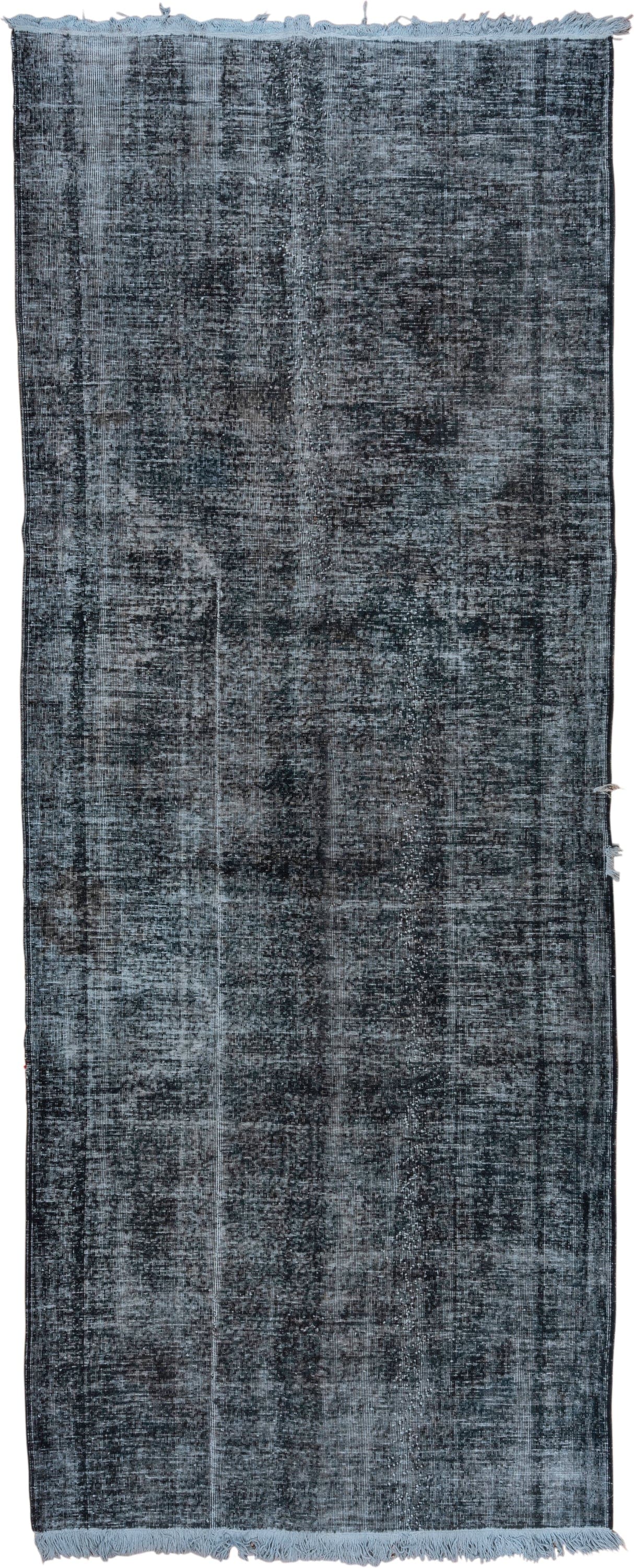 5' x 12' one-of-a-kind handmade vintage Sparta rug. Color palette: charcoal, slate, steel_blue, gray, black, blue