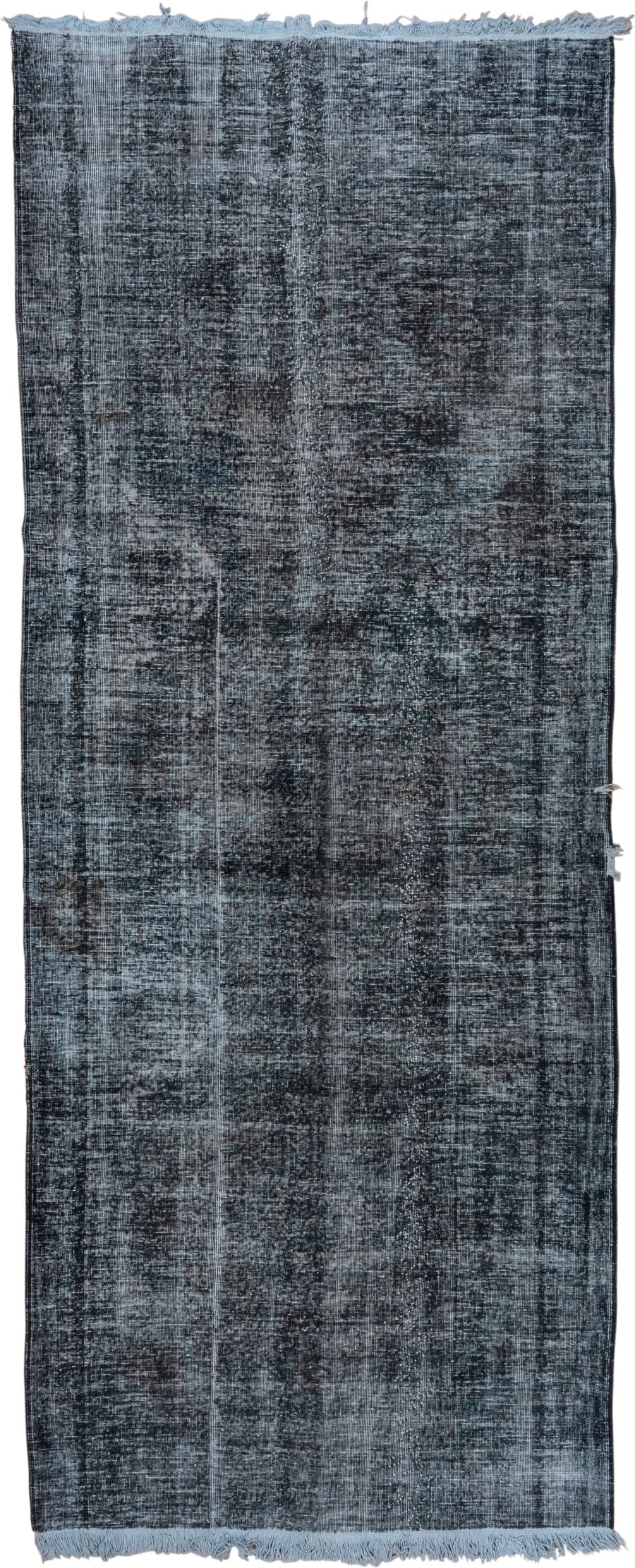 5' x 12' one-of-a-kind handmade vintage Sparta rug. Color palette: charcoal, slate, steel_blue, gray, black, blue