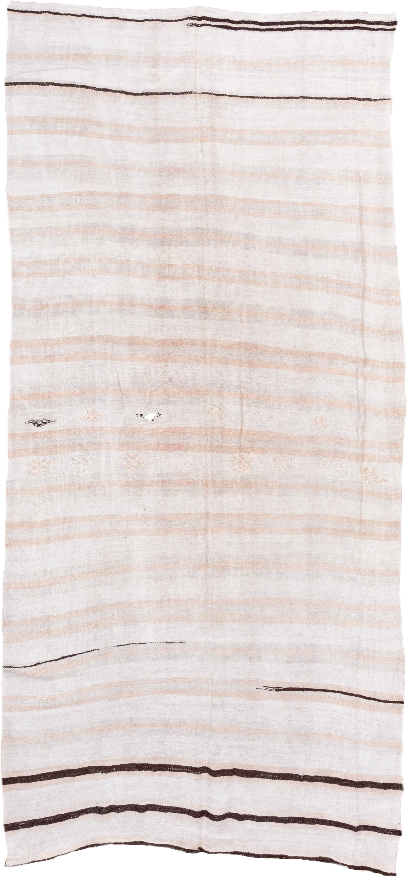 6' x 12' one-of-a-kind handmade vintage Hemp Kilim large size rug. Color palette: ivory, cream, sand, charcoal, taupe, camel