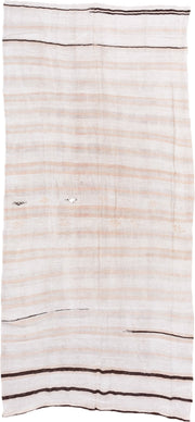 6' x 12' one-of-a-kind handmade vintage Hemp Kilim large size rug. Color palette: ivory, cream, sand, charcoal, taupe, camel