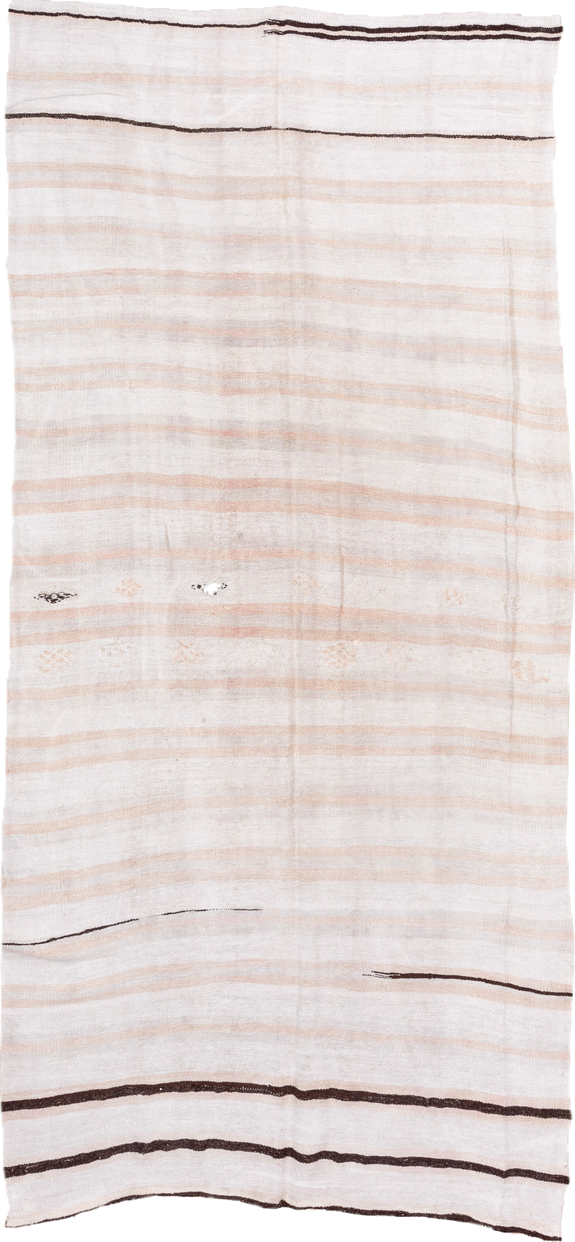 6' x 12' one-of-a-kind handmade vintage Hemp Kilim large size rug. Color palette: ivory, cream, sand, charcoal, taupe, camel