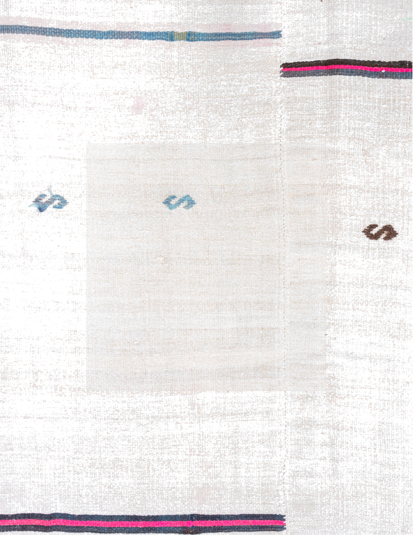 5' x 14' one-of-a-kind handmade vintage Hemp Kilim rug. Color palette: blue, dark gray, floral white, gainsboro, ghost white