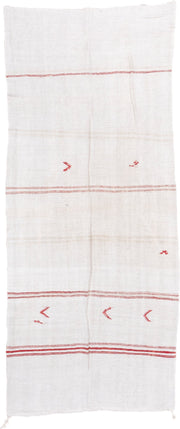 5' x 12' one-of-a-kind handmade vintage Hemp Kilim rug. Color palette: ivory, red, cream
