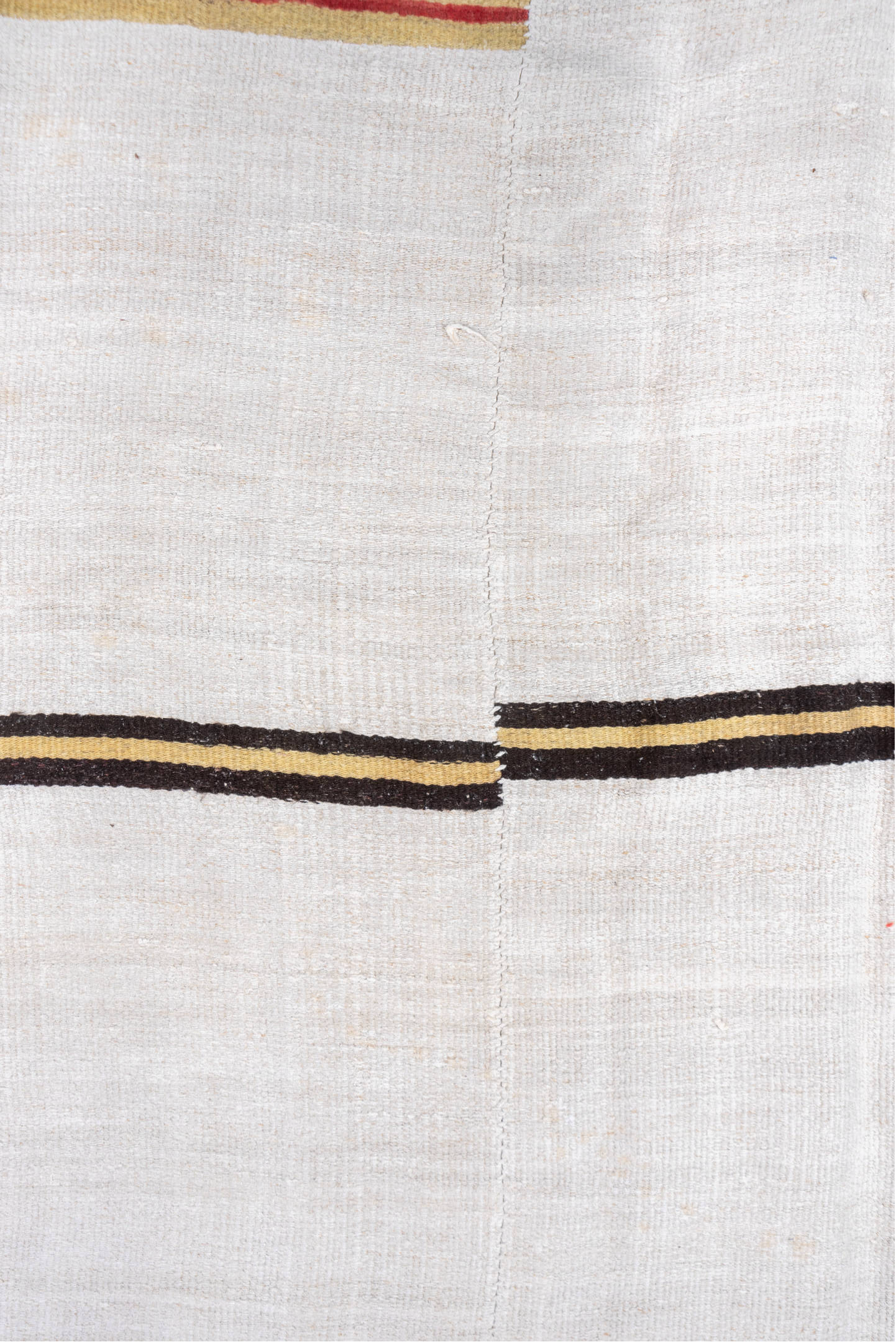 6' x 14' one-of-a-kind handmade vintage Hemp Kilim large size rug. Color palette: ivory, charcoal, rust, gold, indigo