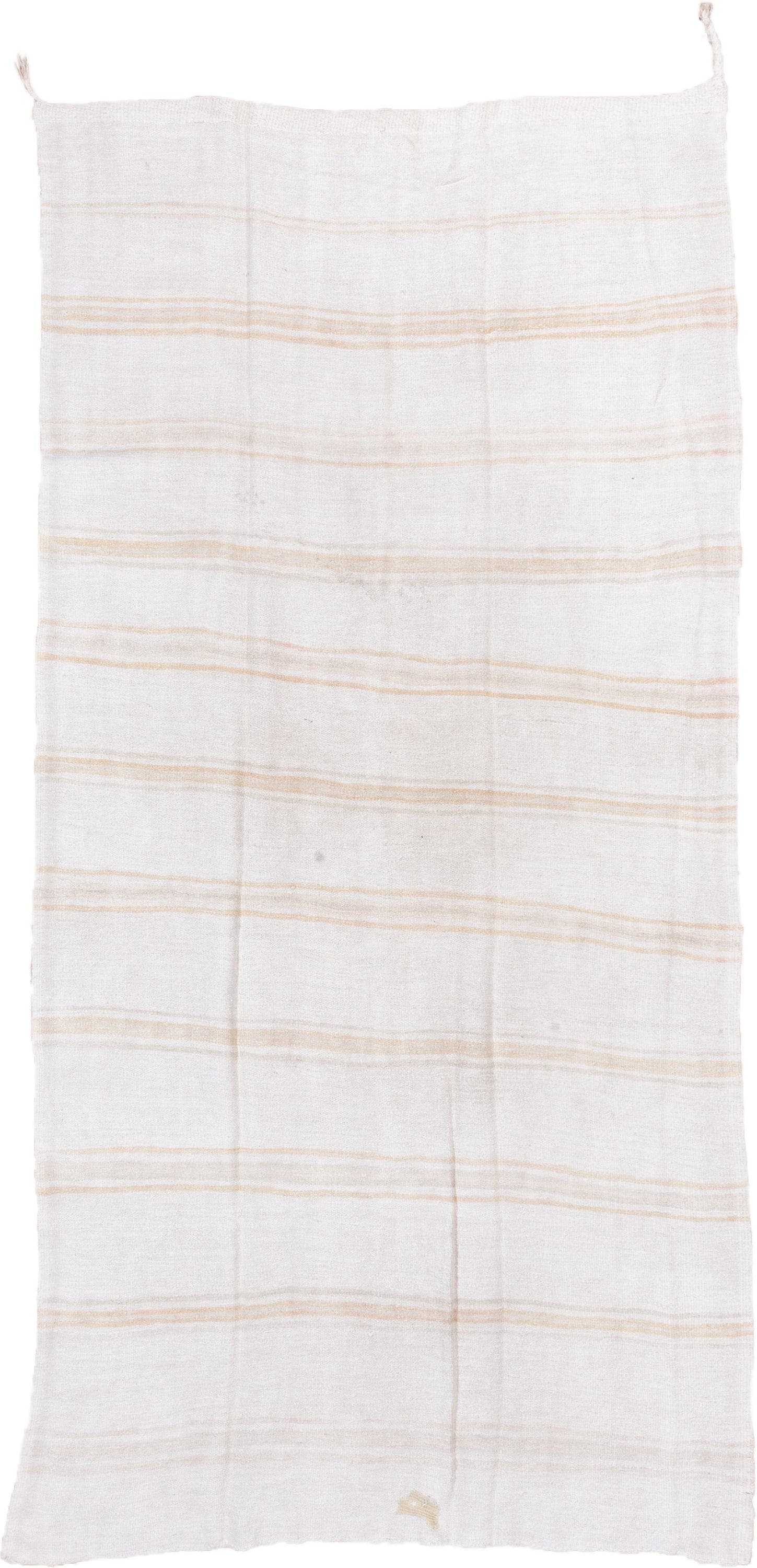 5' x 11' one-of-a-kind handmade vintage Hemp Kilim rug. Color palette: ivory, cream, beige, sand