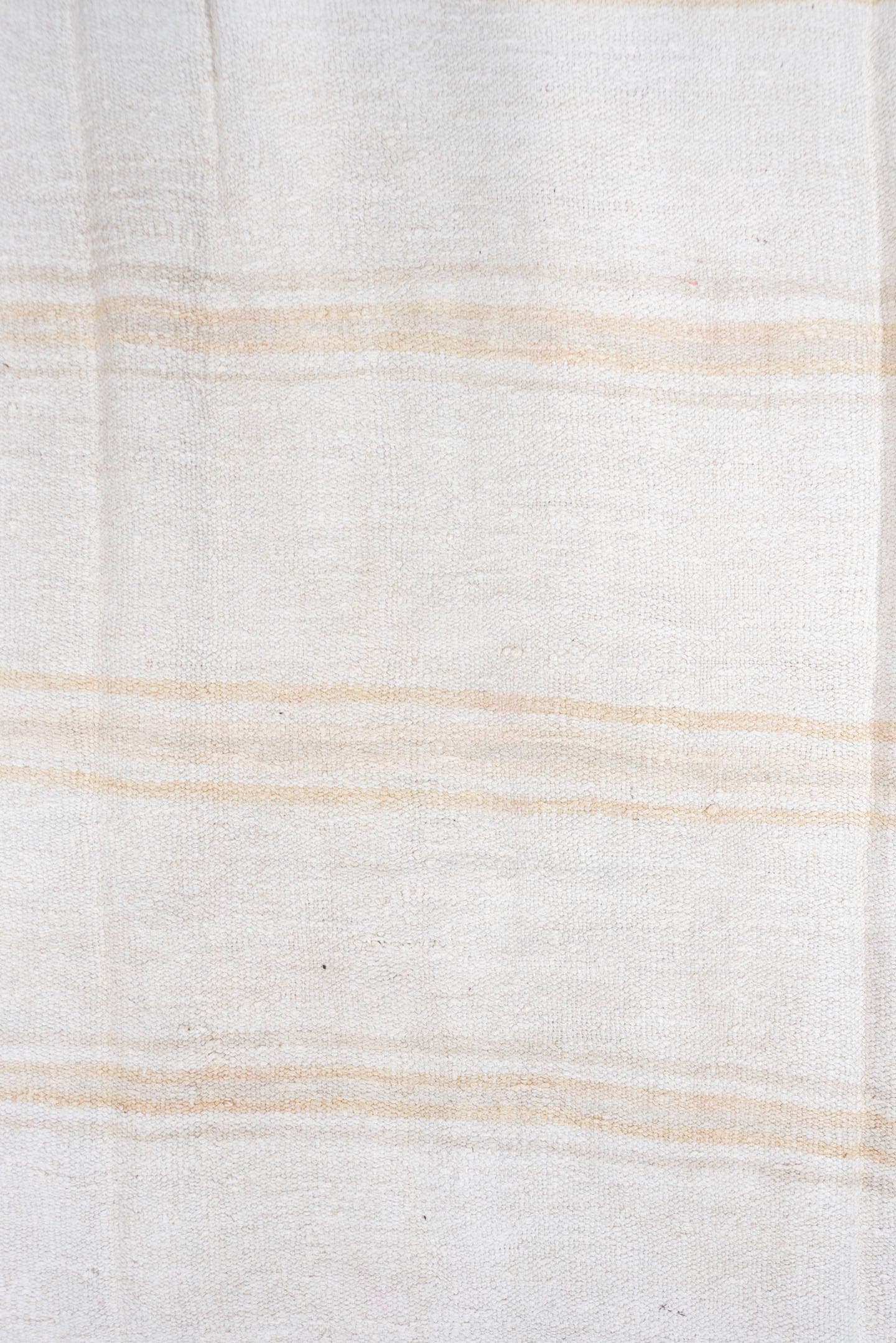 5' x 11' one-of-a-kind handmade vintage Hemp Kilim rug. Color palette: ivory, cream, beige, sand