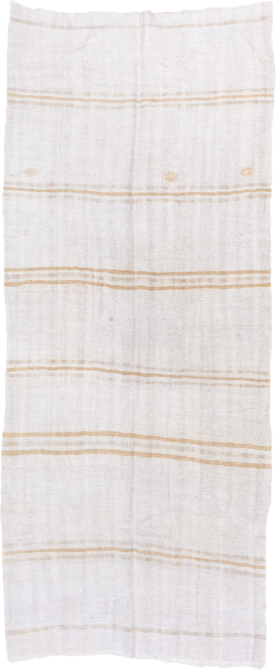 5' x 12' one-of-a-kind handmade vintage Hemp Kilim rug. Color palette: ivory, camel, cream, taupe, beige, gray