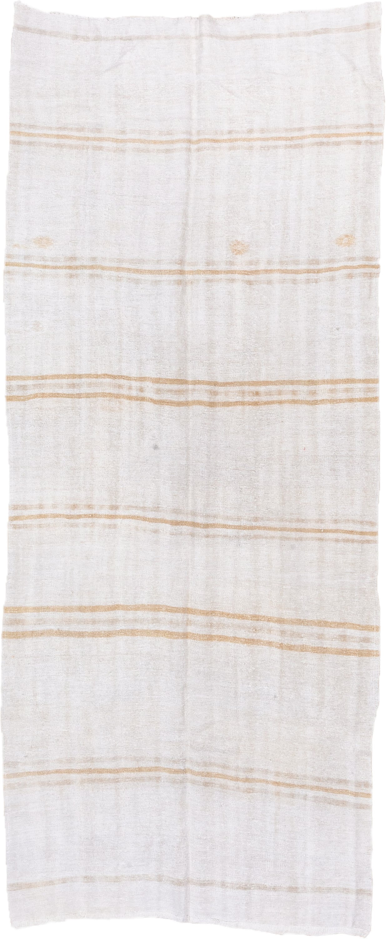 5' x 12' one-of-a-kind handmade vintage Hemp Kilim rug. Color palette: ivory, camel, cream, taupe, beige, gray