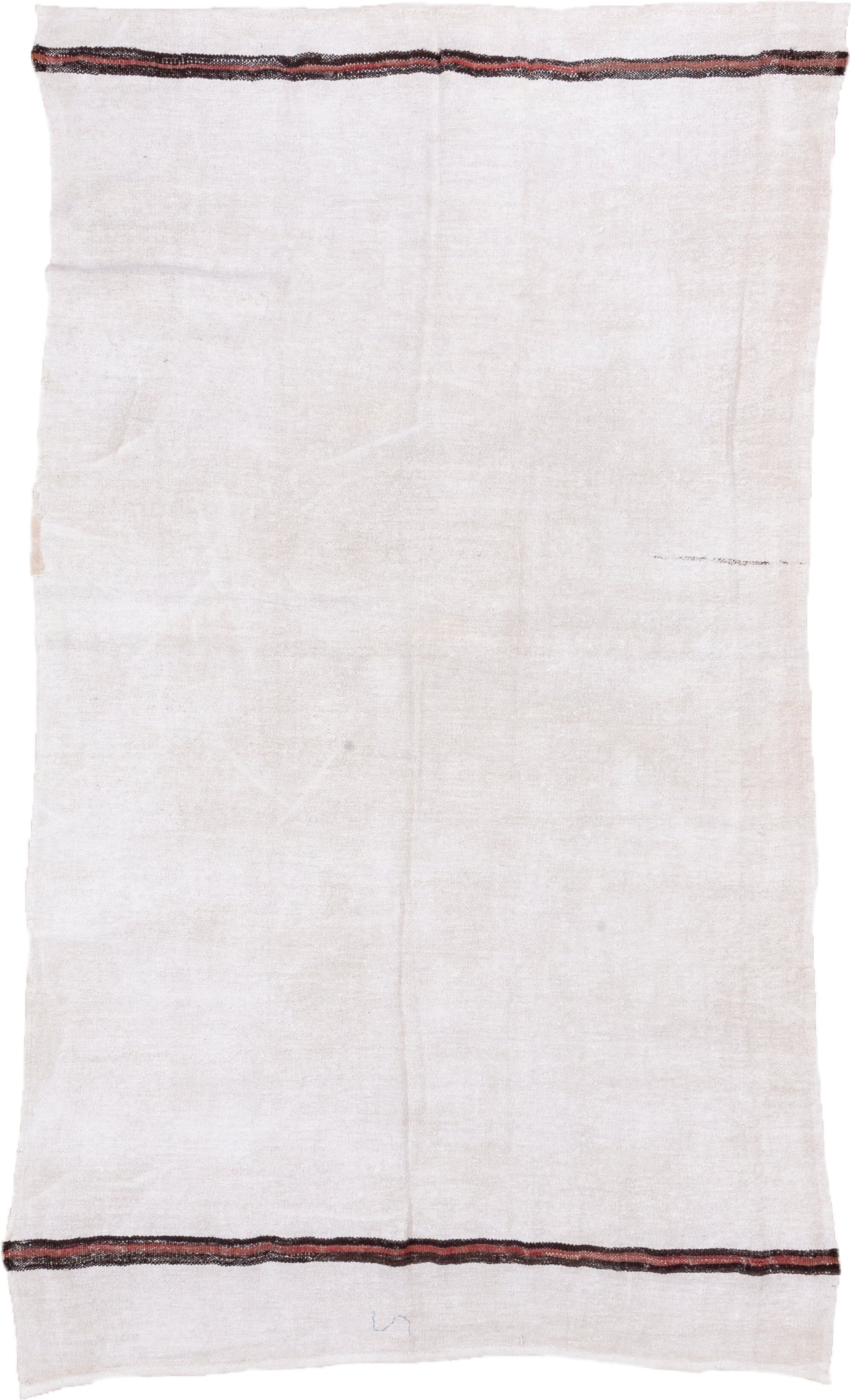 5' x 10' one-of-a-kind handmade vintage Hemp Kilim medium size rug. Color palette: ivory, cream, charcoal, rust, brown, gray