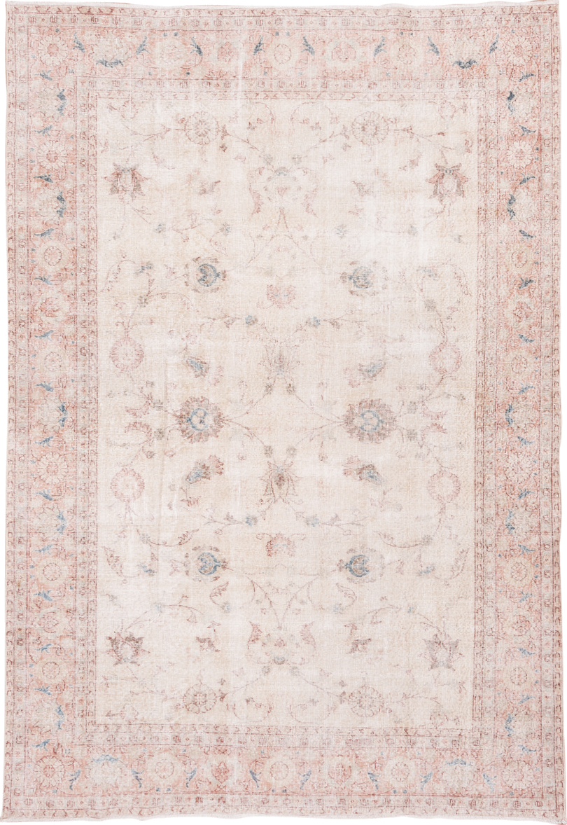 6' x 10' one-of-a-kind handmade antique Sparta large size rug. Color palette: ivory, blush, dusty rose, pale blue, cream