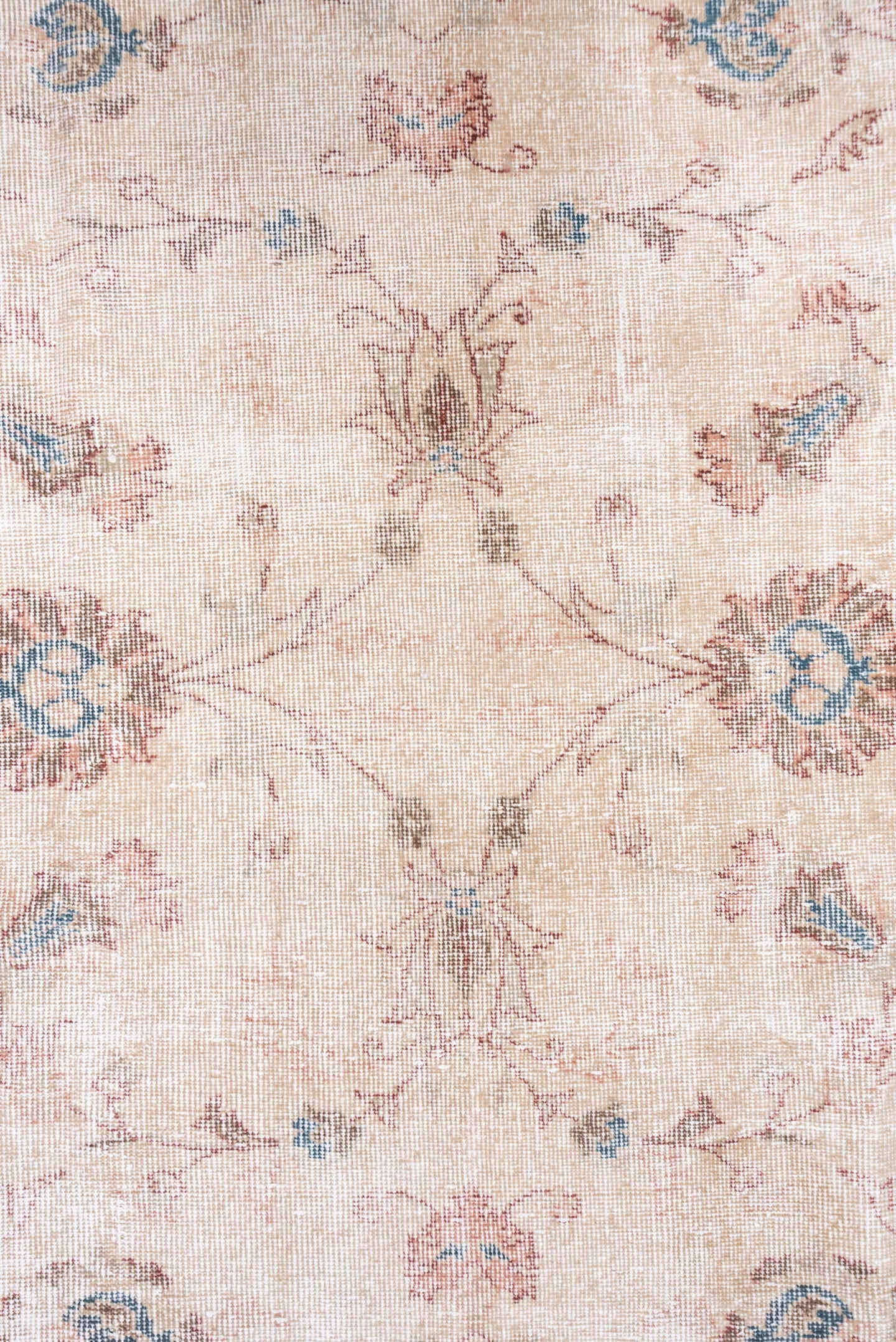 6' x 10' one-of-a-kind handmade antique Sparta large size rug. Color palette: ivory, blush, dusty rose, pale blue, cream