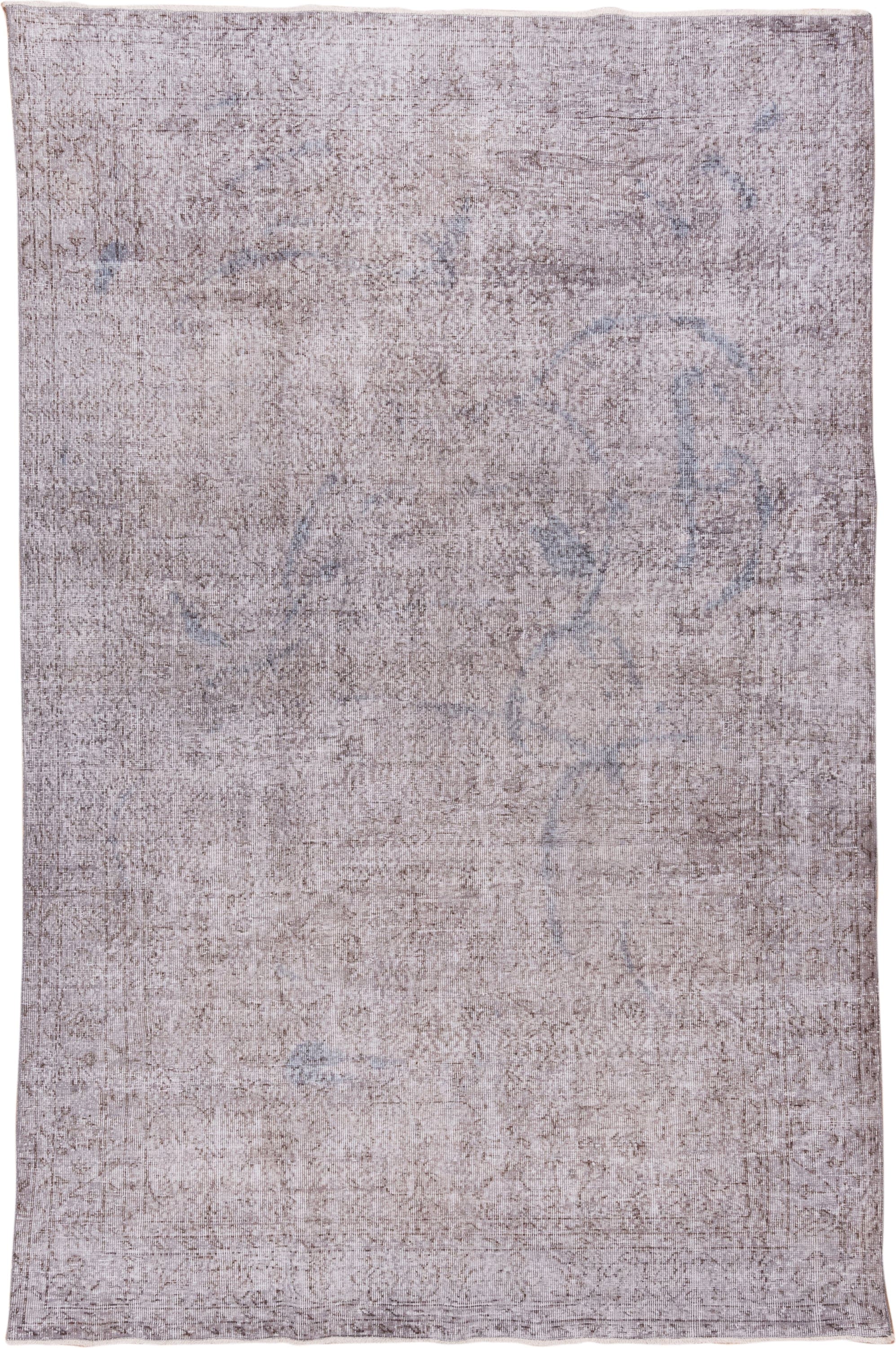 6' x 10' one-of-a-kind handmade antique Overdyed large size rug. Color palette: taupe, ivory, pale blue, beige, gray