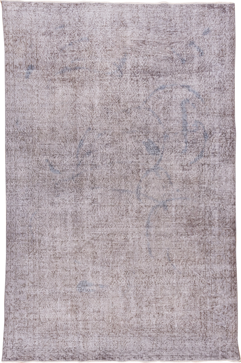 6' x 10' one-of-a-kind handmade antique Overdyed large size rug. Color palette: taupe, ivory, pale blue, beige, gray