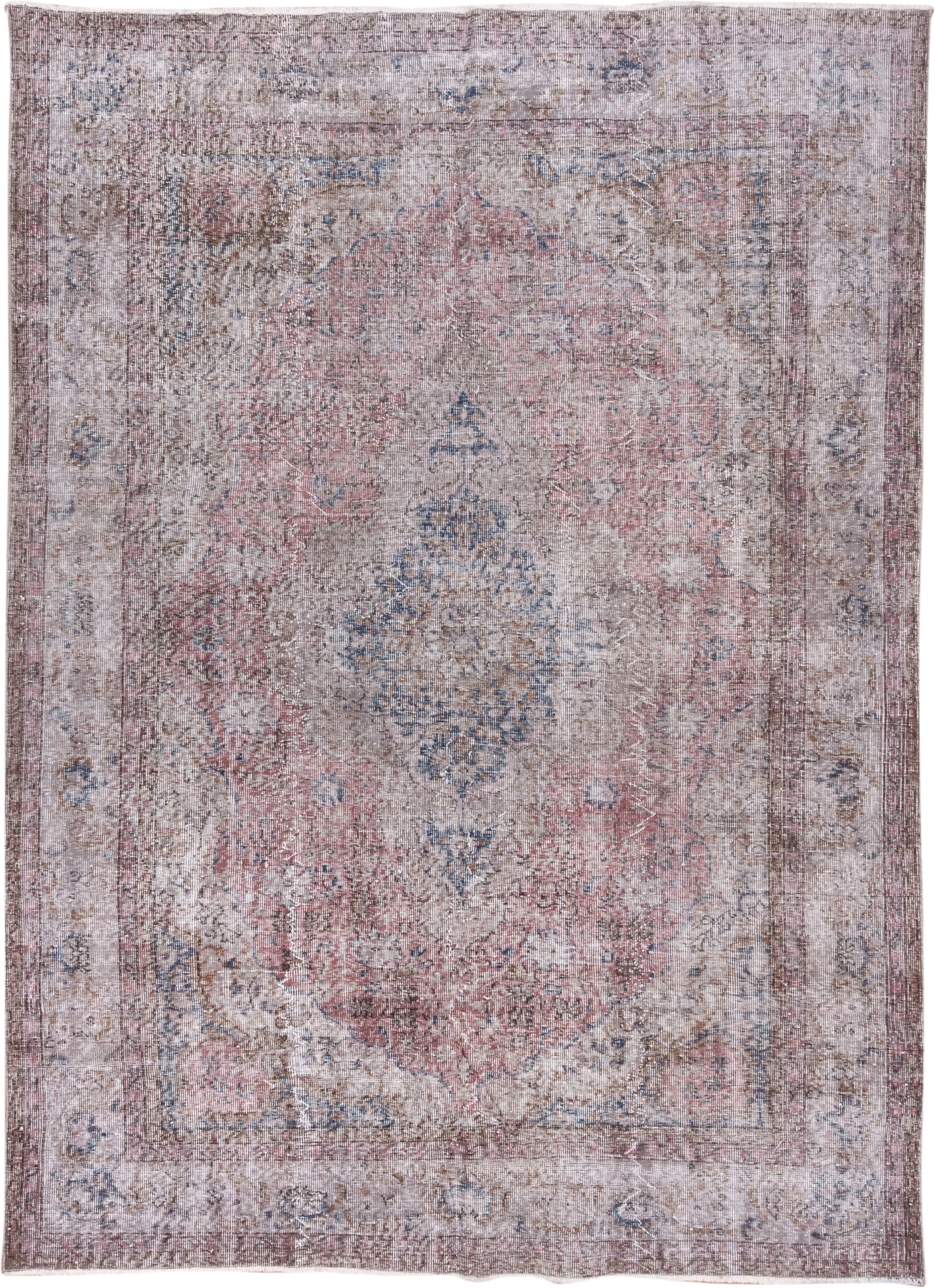 6' x 9' one-of-a-kind handmade antique Overdyed medium size rug. Color palette: rose, ivory, taupe, dusty blue, blush, beige