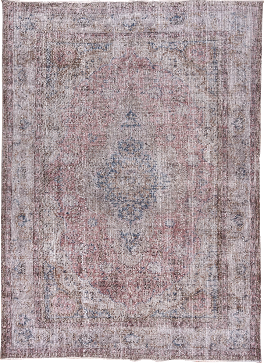 6' x 9' one-of-a-kind handmade vintage Overdyed medium size rug. Color palette: blue, gray, lavender blush, light gray