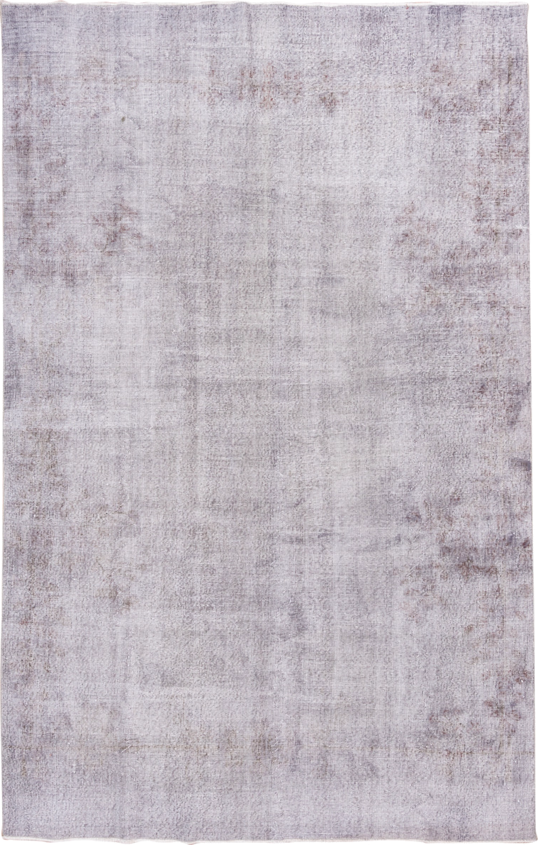 6' x 10' one-of-a-kind handmade antique Overdyed large size rug. Color palette: lavender, silver, taupe, ivory, rose