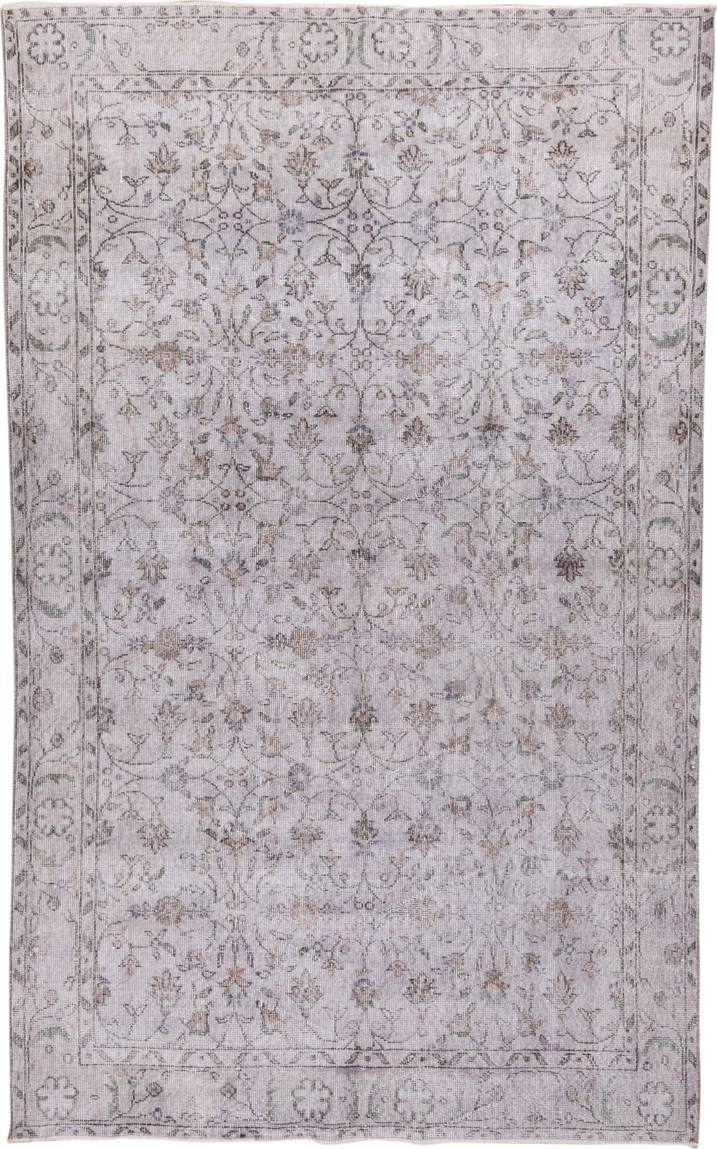 5' x 9' one-of-a-kind handmade antique Sparta medium size rug. Color palette: ivory, taupe, sage, rose, slate, beige, gray