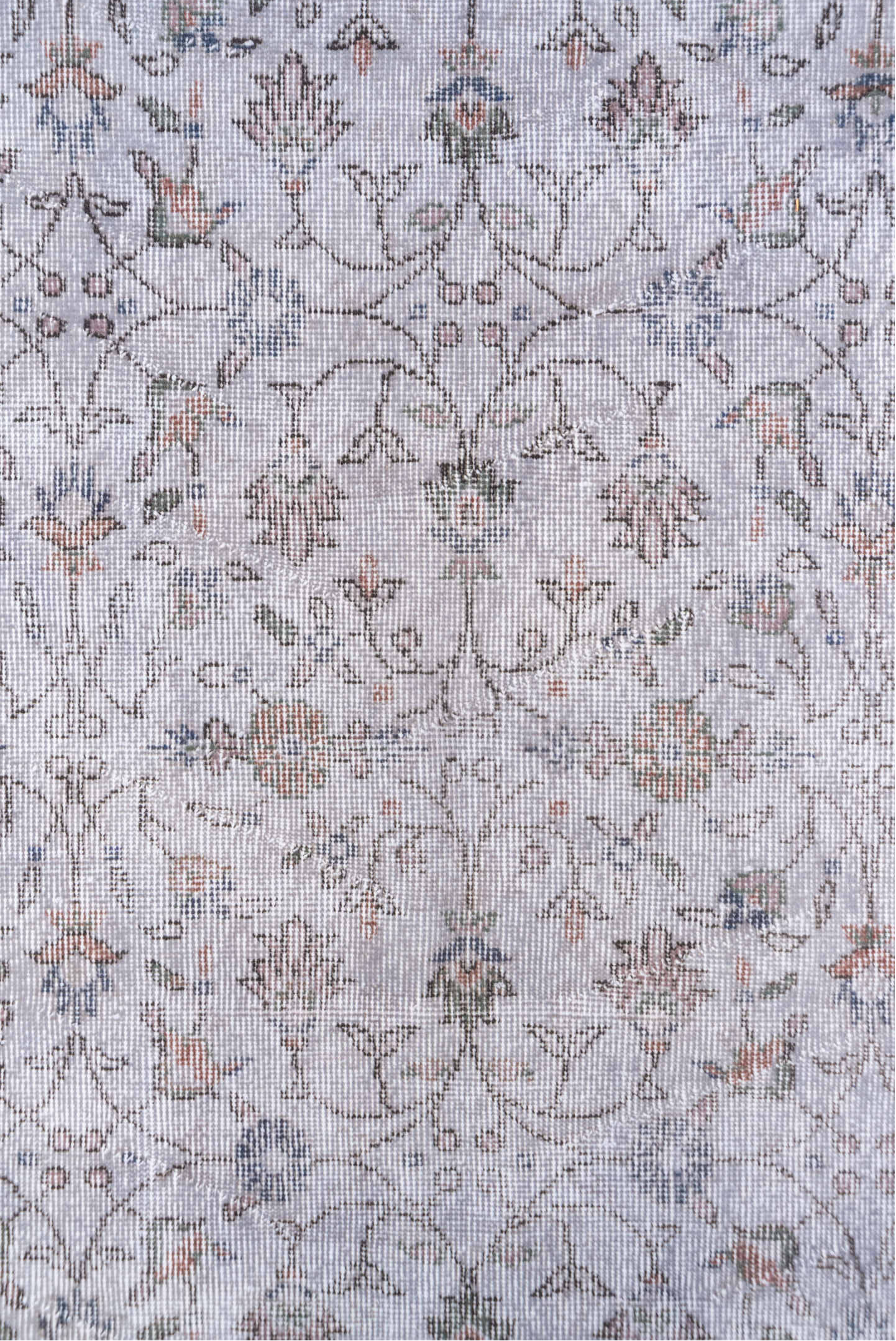 5' x 9' one-of-a-kind handmade antique Sparta medium size rug. Color palette: ivory, taupe, sage, rose, slate, beige, gray