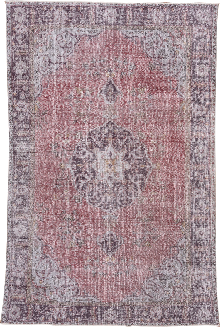 5' x 8' one-of-a-kind handmade antique Sparta medium size rug. Color palette: rose, ivory, taupe, charcoal, dusty mauve