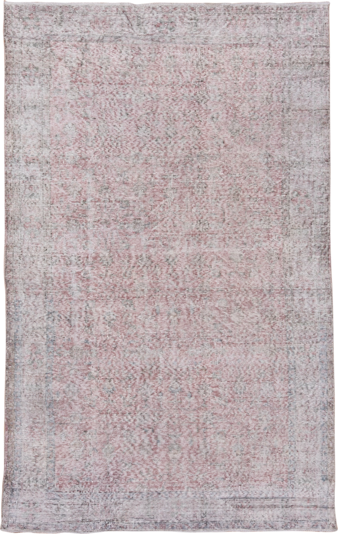 5' x 8' one-of-a-kind handmade antique Overdyed medium size rug. Color palette: blush, ivory, pale gray, dusty rose, taupe