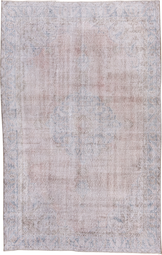 5' x 8' one-of-a-kind handmade antique Sparta medium size rug. Color palette: blush, ivory, pale blue, taupe, cream, pink