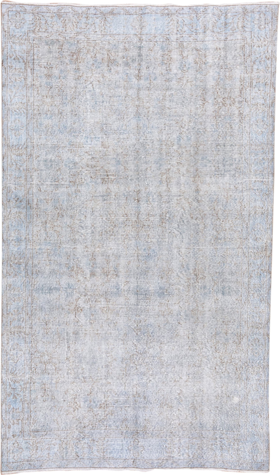 5' x 9' one-of-a-kind handmade antique Overdyed medium size rug. Color palette: pale blue, ivory, taupe, beige, light gray