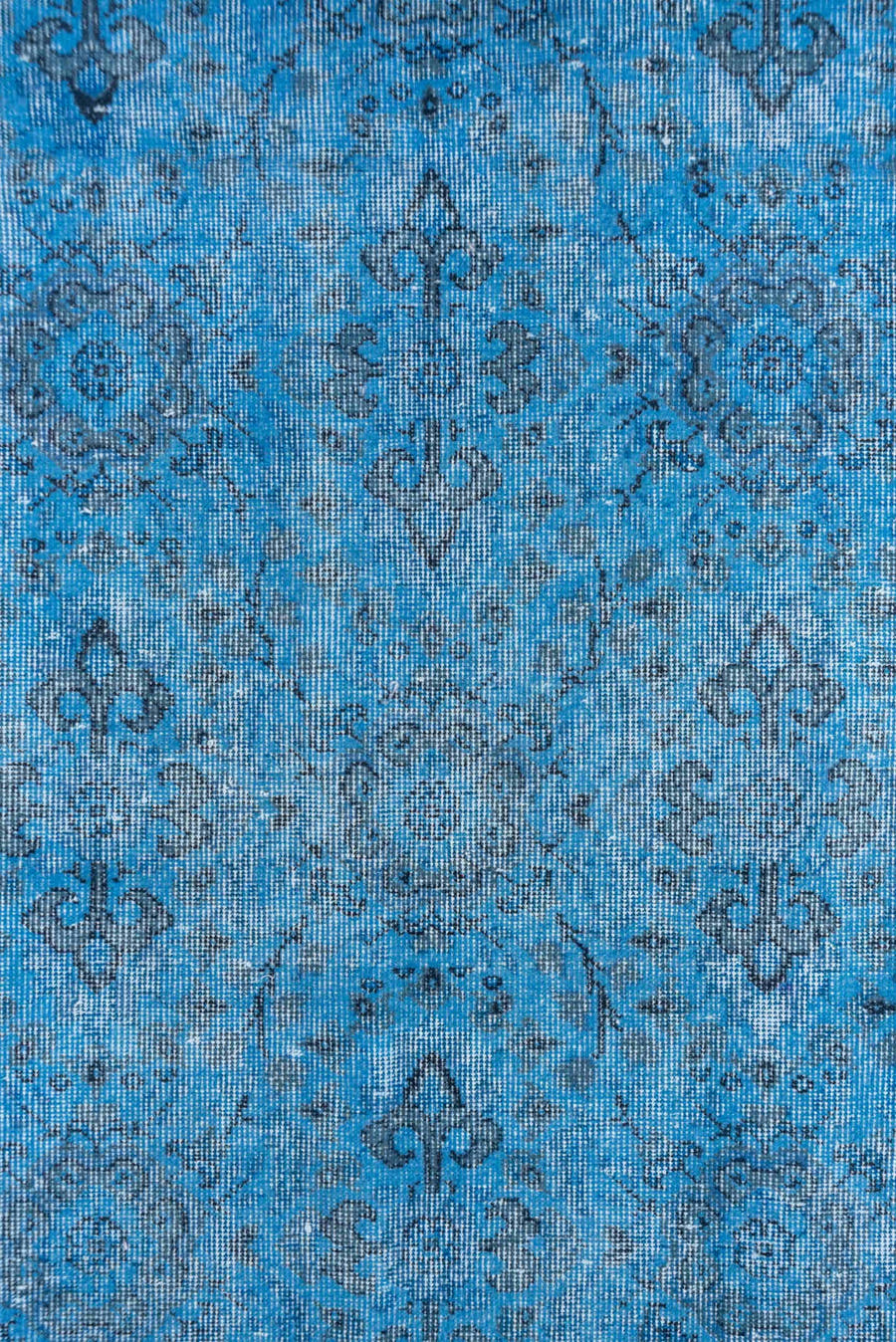 5' x 9' one-of-a-kind handmade antique Overdyed medium size rug. Color palette: sky blue, azure, slate, charcoal, ivory