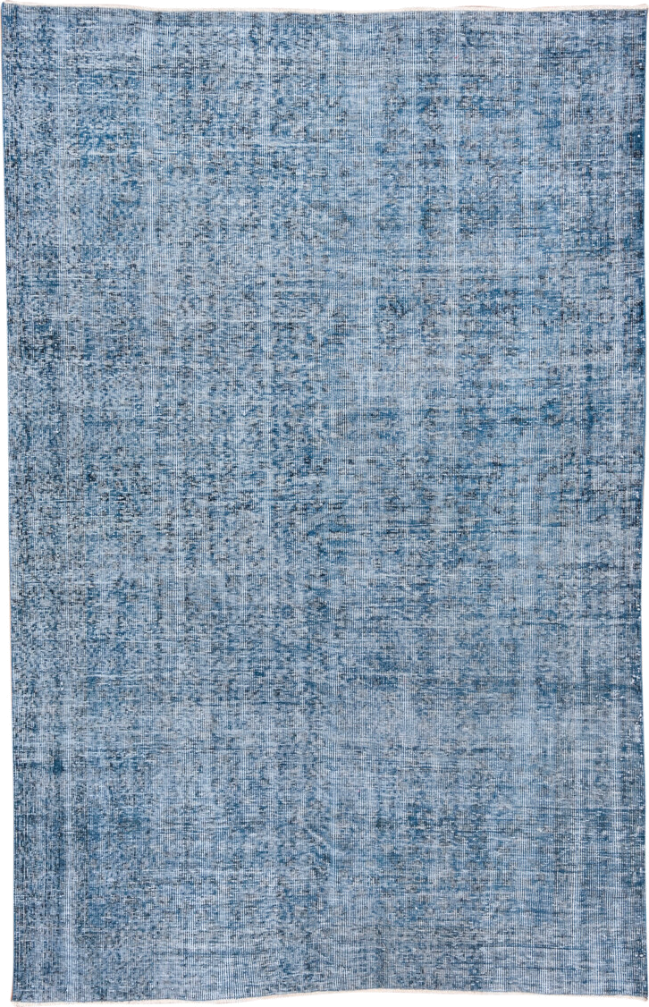 5' x 8' one-of-a-kind handmade antique Overdyed medium size rug. Color palette: sky blue, slate blue, ivory, light blue