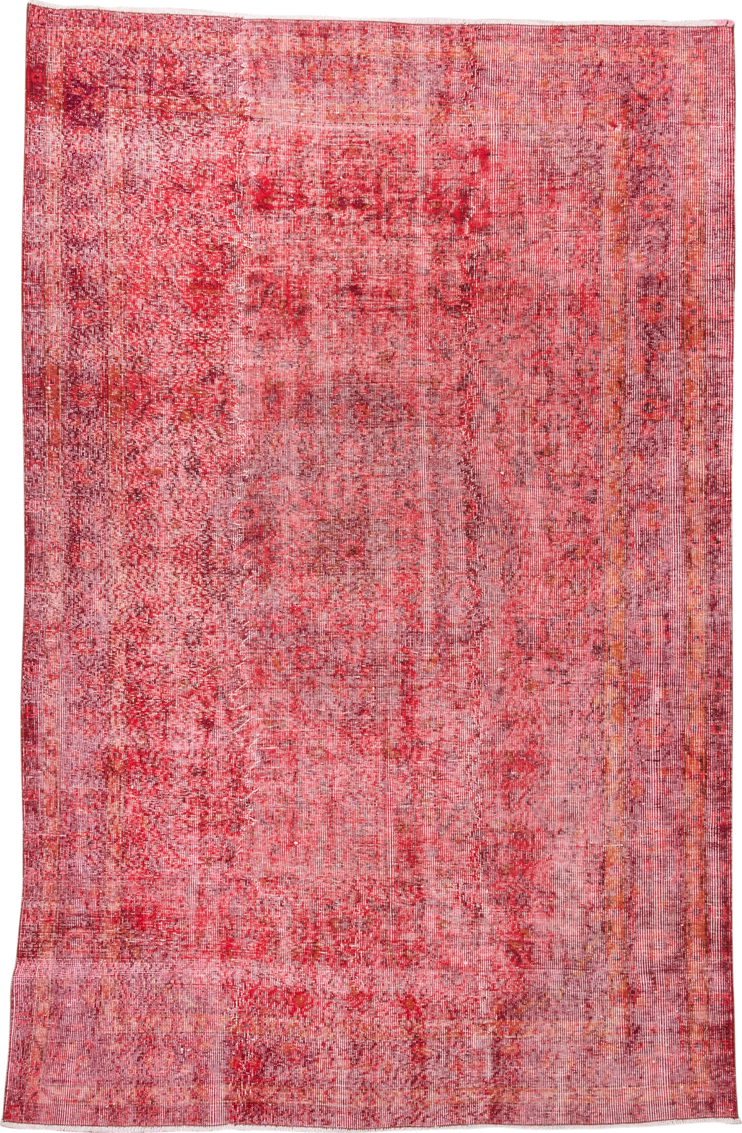 5' x 8' one-of-a-kind handmade antique Overdyed medium size rug. Color palette: rose, crimson, pink, raspberry, blush