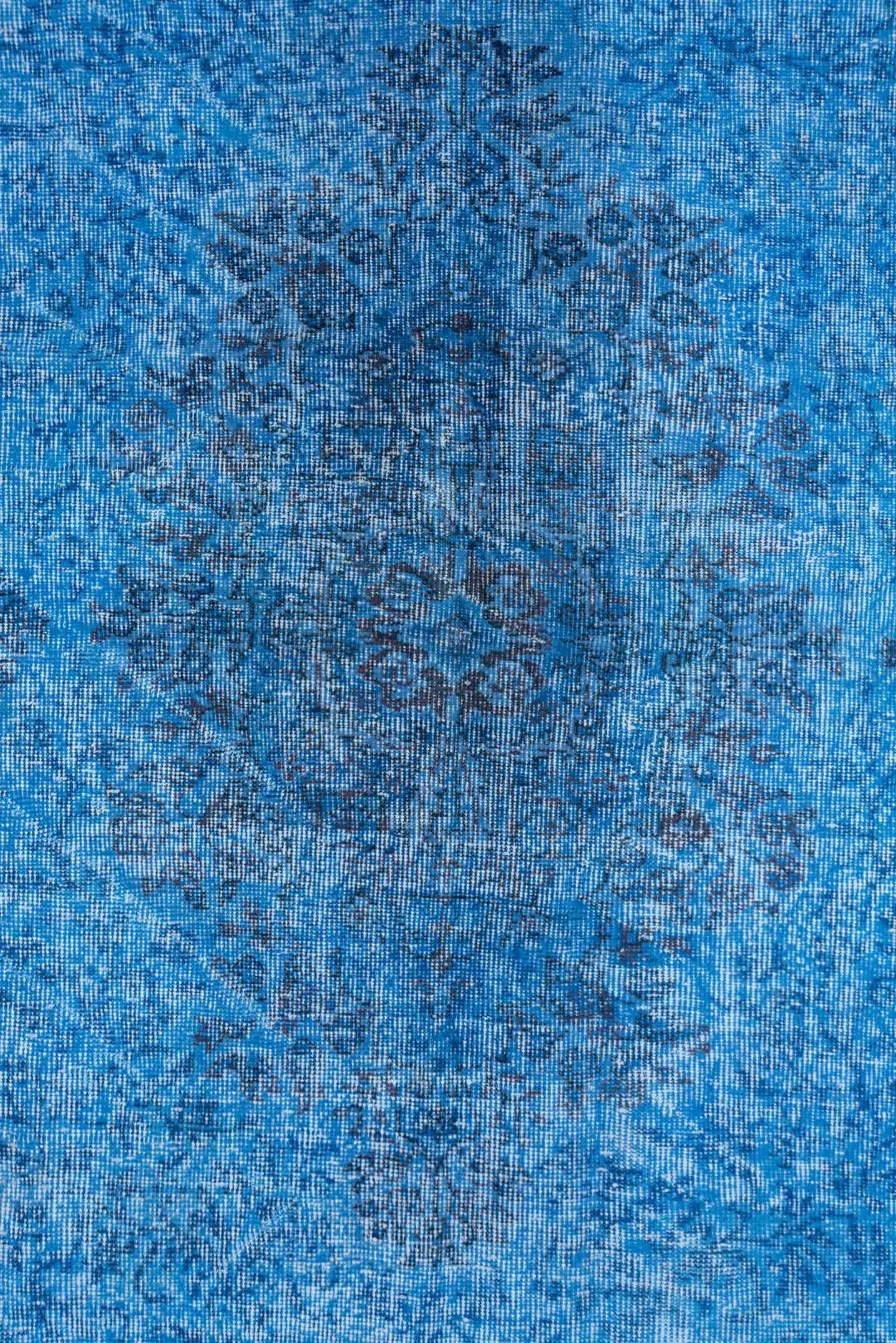 5' x 8' one-of-a-kind handmade antique Overdyed medium size rug. Color palette: sky blue, azure, slate, ivory, light blue