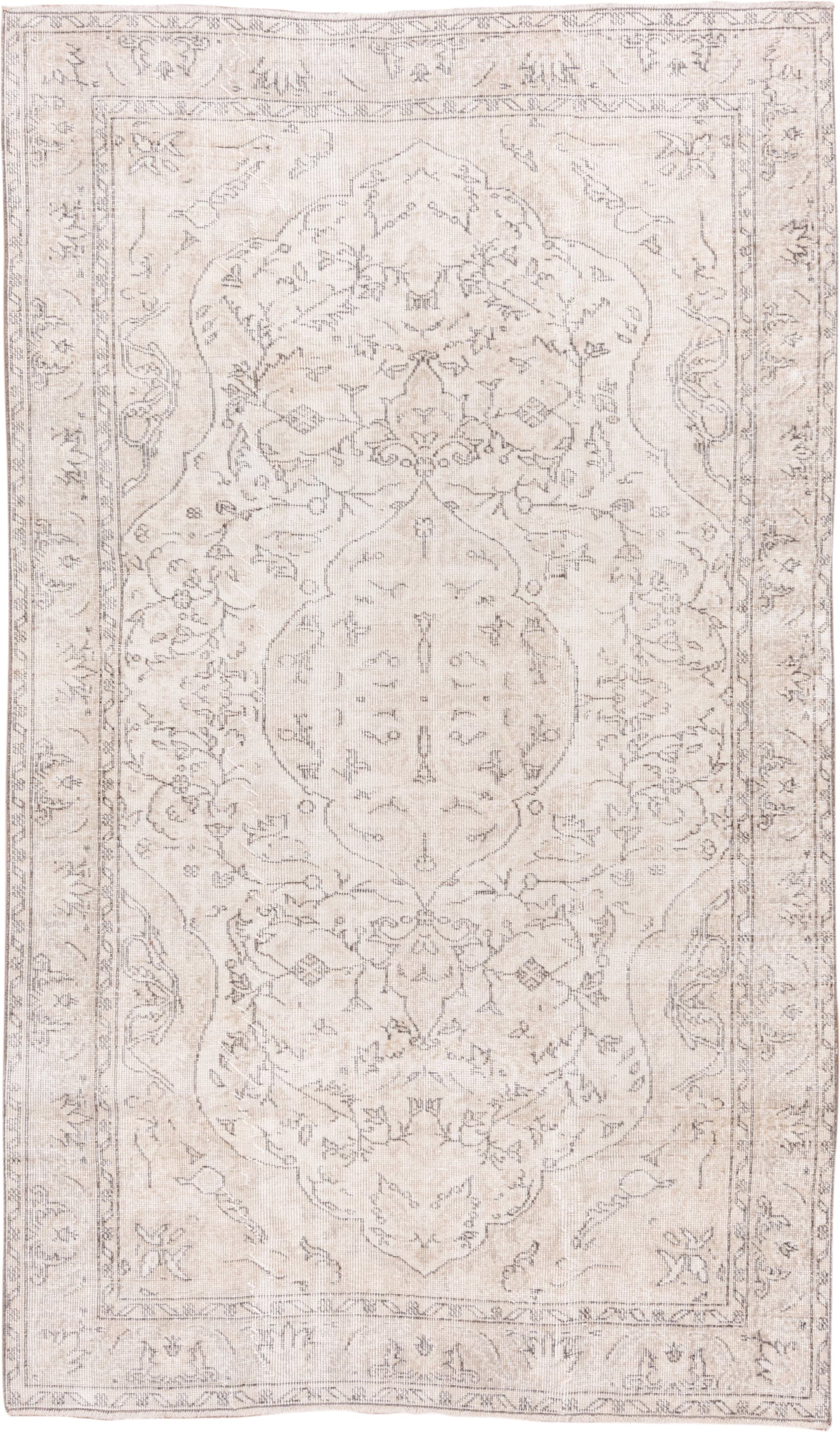 5' x 9' one-of-a-kind handmade antique Sparta medium size rug. Color palette: ivory, taupe, beige, cream, pale gray, gray