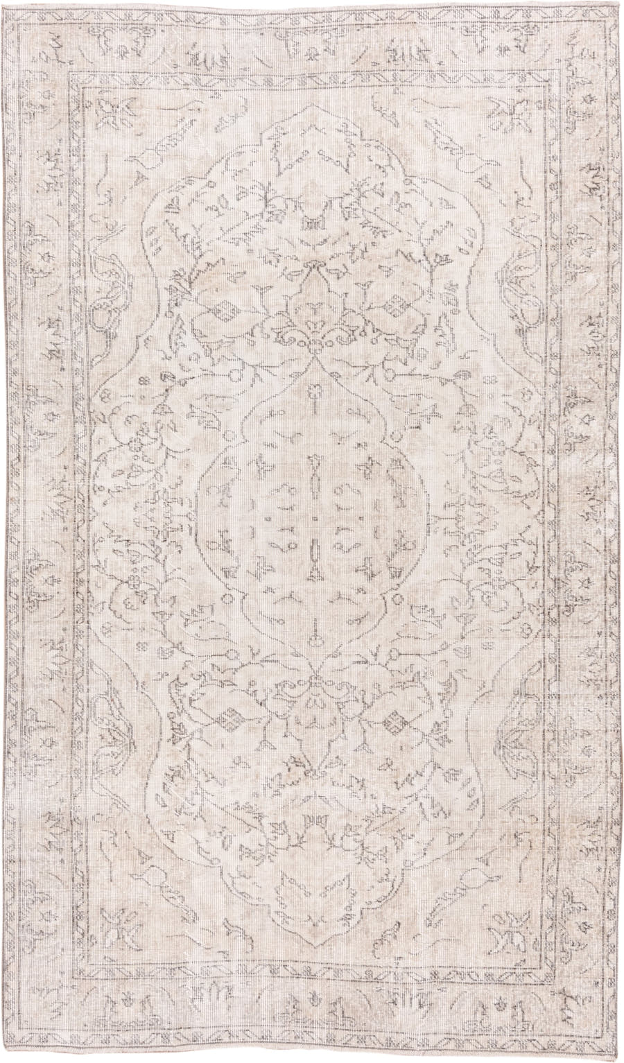 5' x 9' one-of-a-kind handmade antique Sparta medium size rug. Color palette: ivory, taupe, beige, cream, pale gray, gray