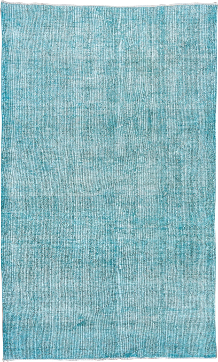 5' x 9' one-of-a-kind handmade antique Overdyed medium size rug. Color palette: aqua, turquoise, ice blue, ivory, teal