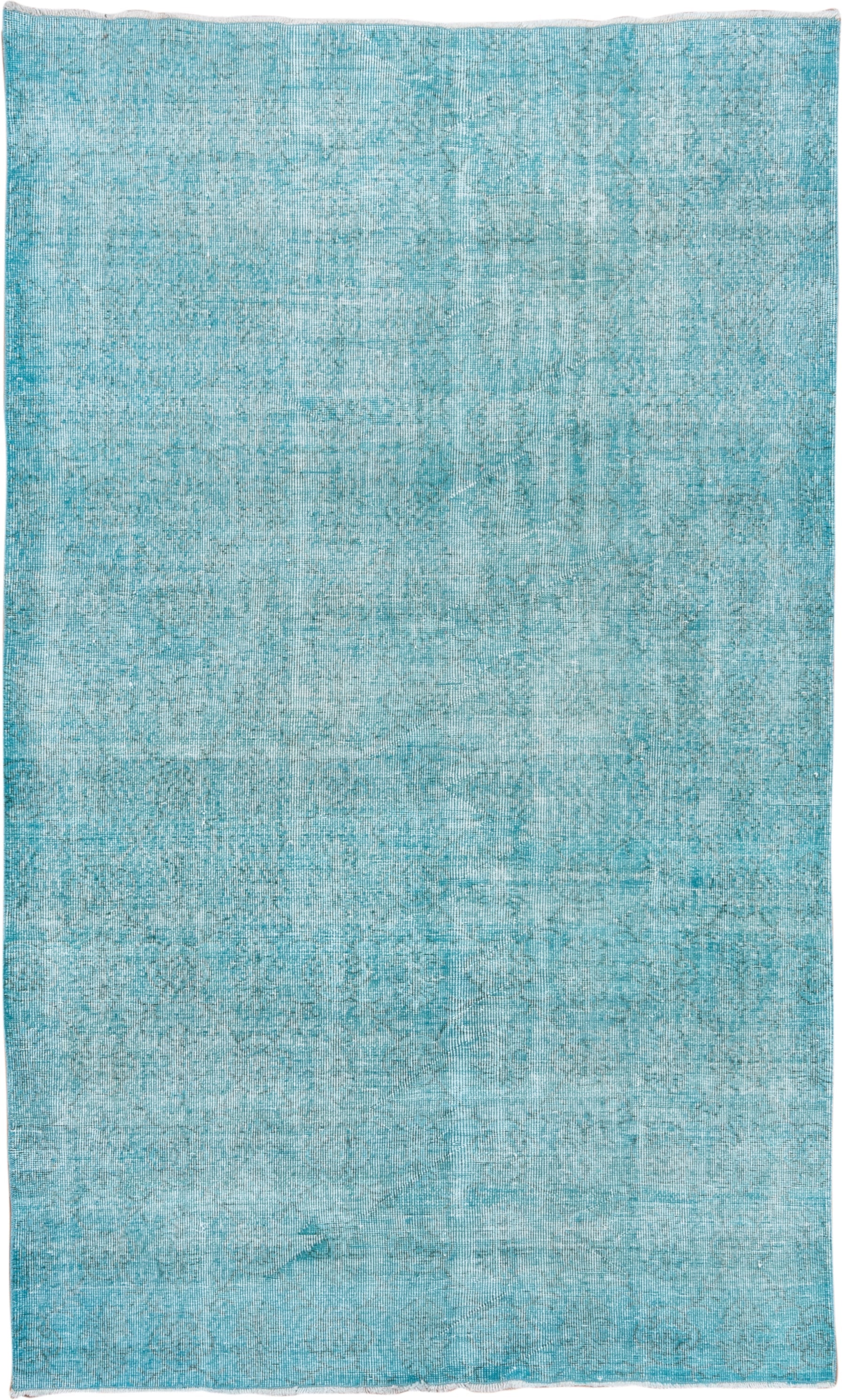 5' x 9' one-of-a-kind handmade antique Overdyed medium size rug. Color palette: aqua, turquoise, ice blue, ivory, teal