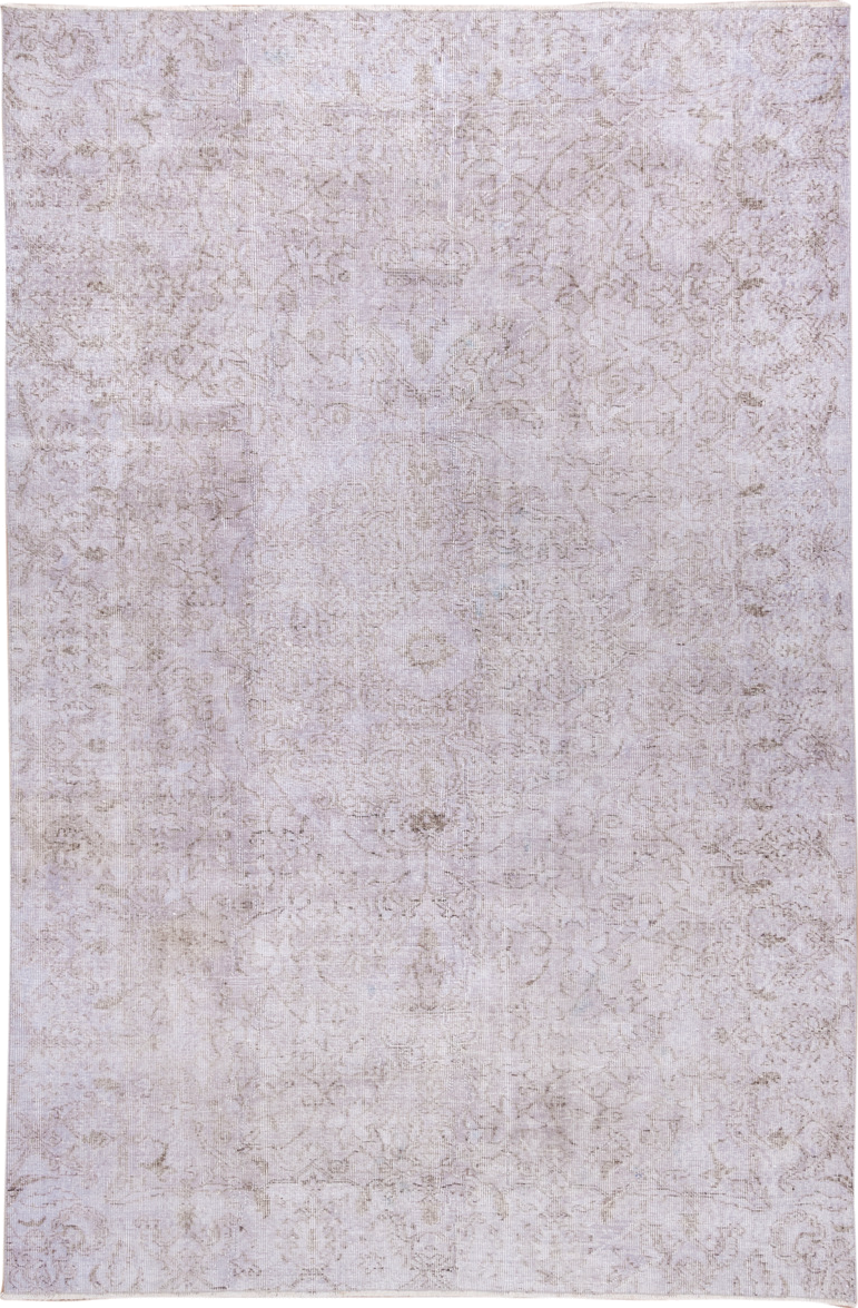6' x 9' one-of-a-kind handmade antique Overdyed medium size rug. Color palette: ivory, blush, taupe, beige, pale lavender