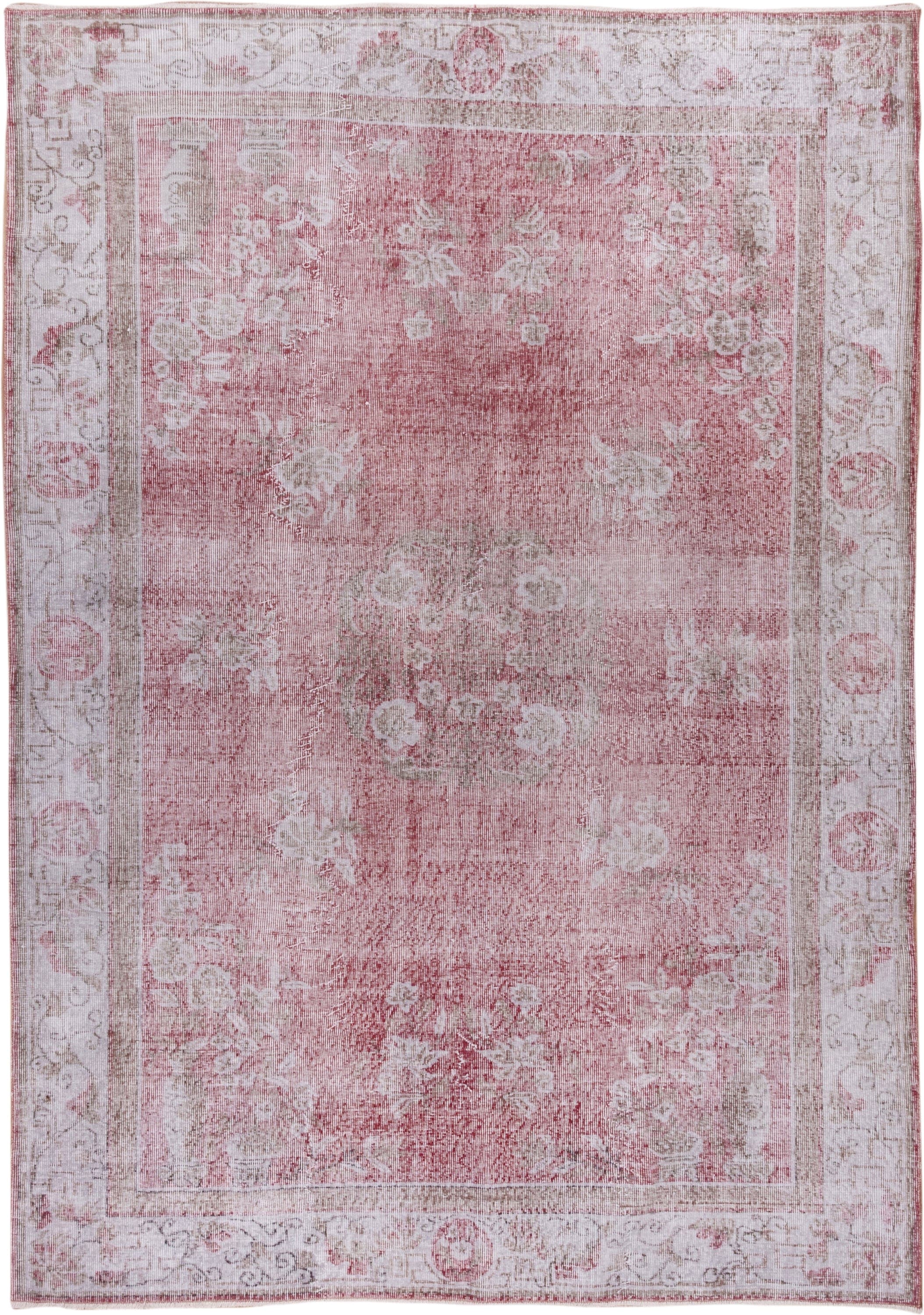 6' x 9' one-of-a-kind handmade antique Sparta medium size rug. Color palette: rose, ivory, blush, taupe, dusty pink, sage