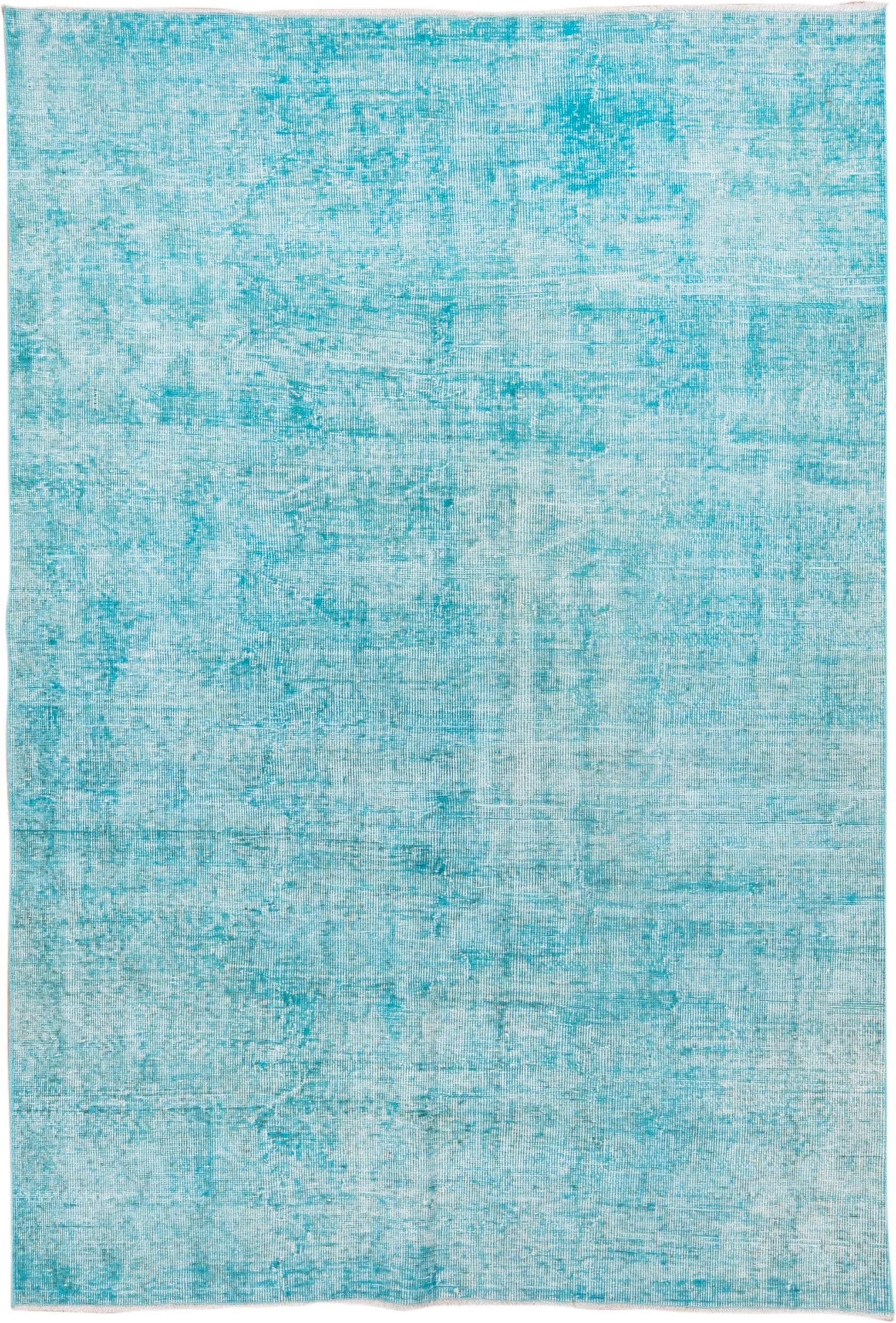 5' x 7' one-of-a-kind handmade antique Overdyed rug. Color palette: aqua, turquoise, ivory, teal